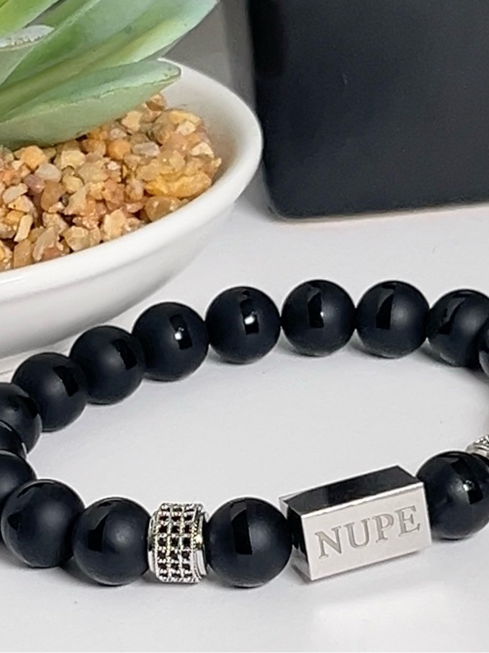 Kappa Alpha Psi Black Beaded Men's Bracelet - Matte & Gloss Finish